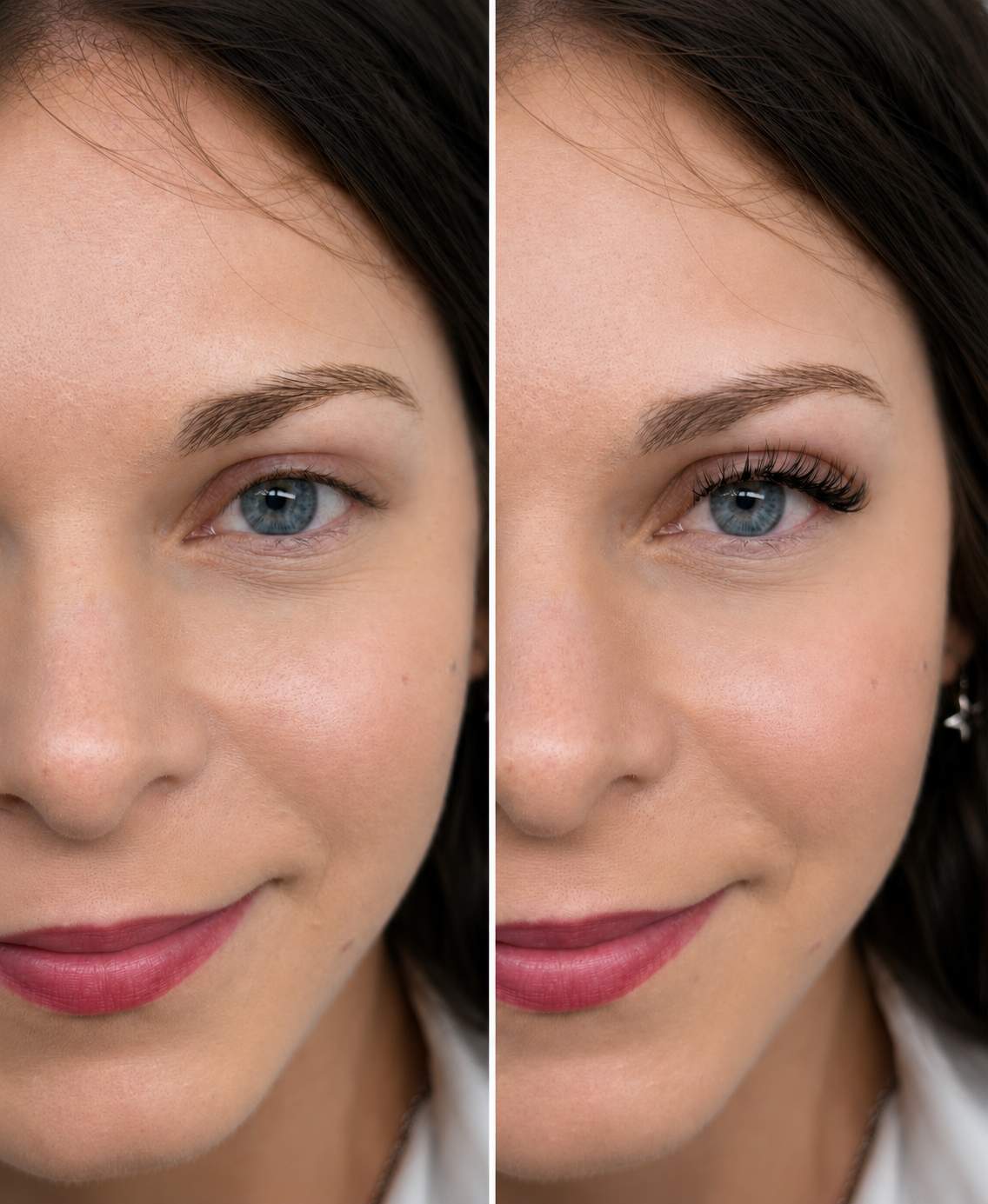 Permanentní přirozené řasy v Liberci - proměna před a po v salonu v Hey Beauty